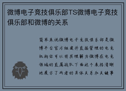 微博电子竞技俱乐部TS微博电子竞技俱乐部和微博的关系
